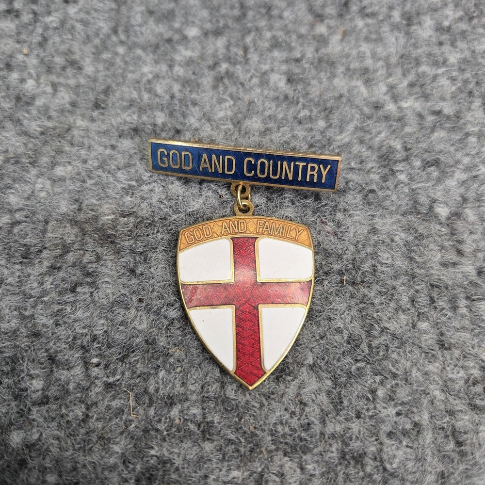 Vintage Boy Scouts Red Cross Shield God & Country God & Family Enamel Medal Pin